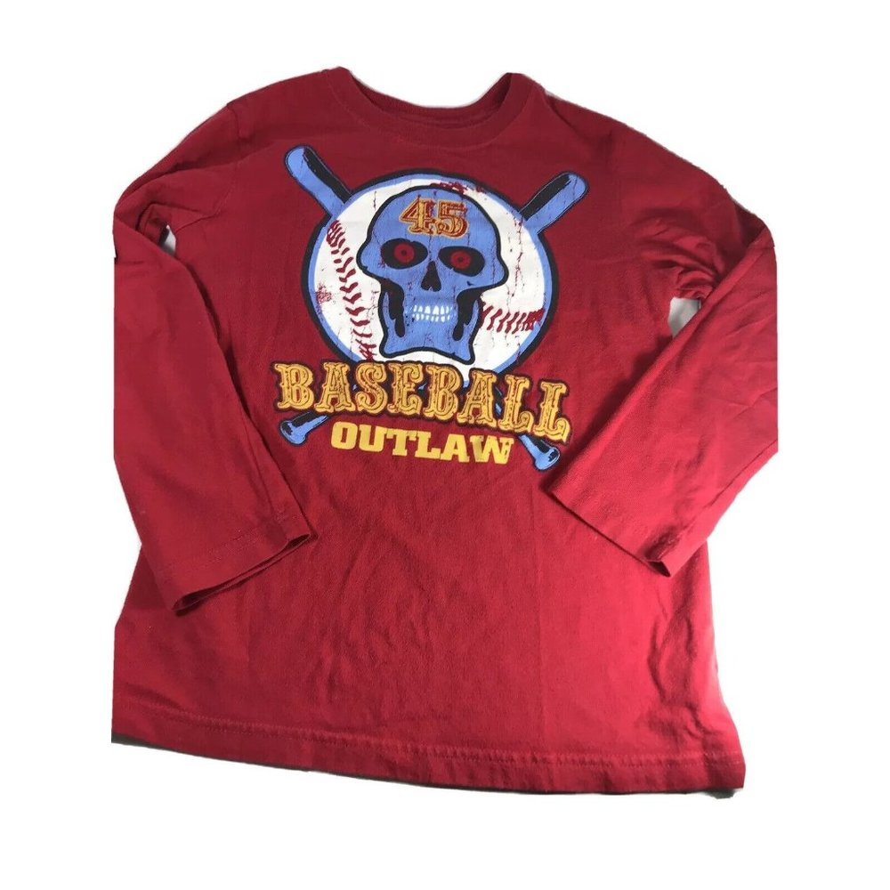 Children's Place Burgundy Long Sleeve Baseball Outlaw Shirt Boys Size Small 5/6